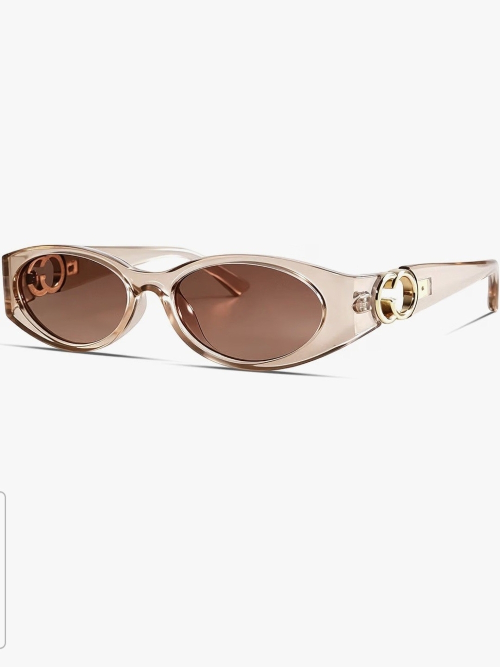 Brown Oval Sunglasses with Gold Accent - Women's Fashion Accessory